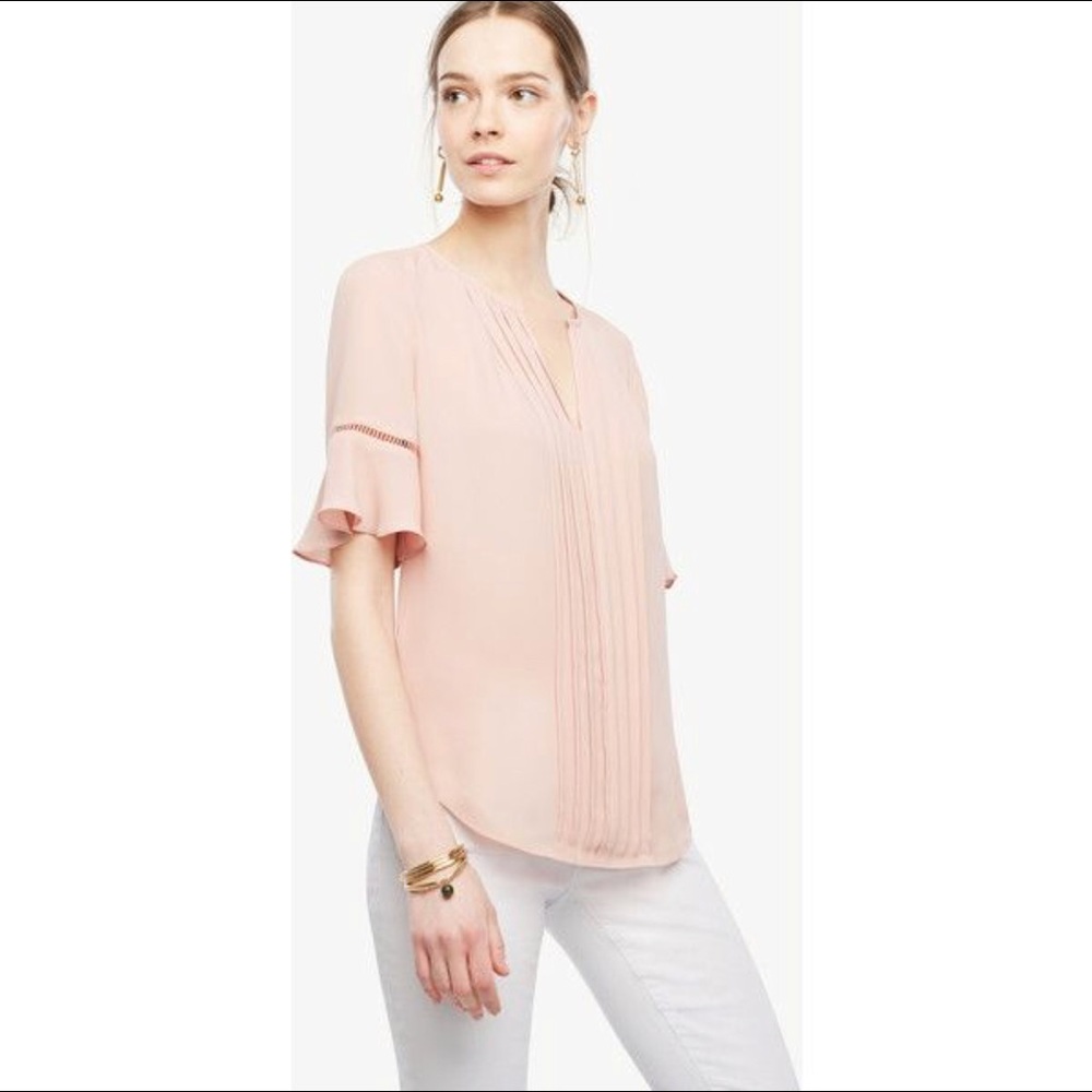 NWT Ann Taylor Pintucked Flutter Sleeve Top